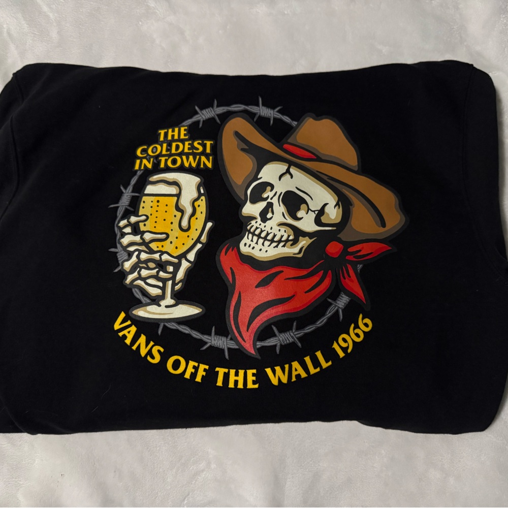 Vans Black Tee with Skull and Beer Design